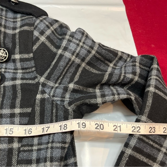 CRUEL black PLAID military Jacket zip Coat Gray Wool Blend Steampunk Goth Small - Picture 5 of 16